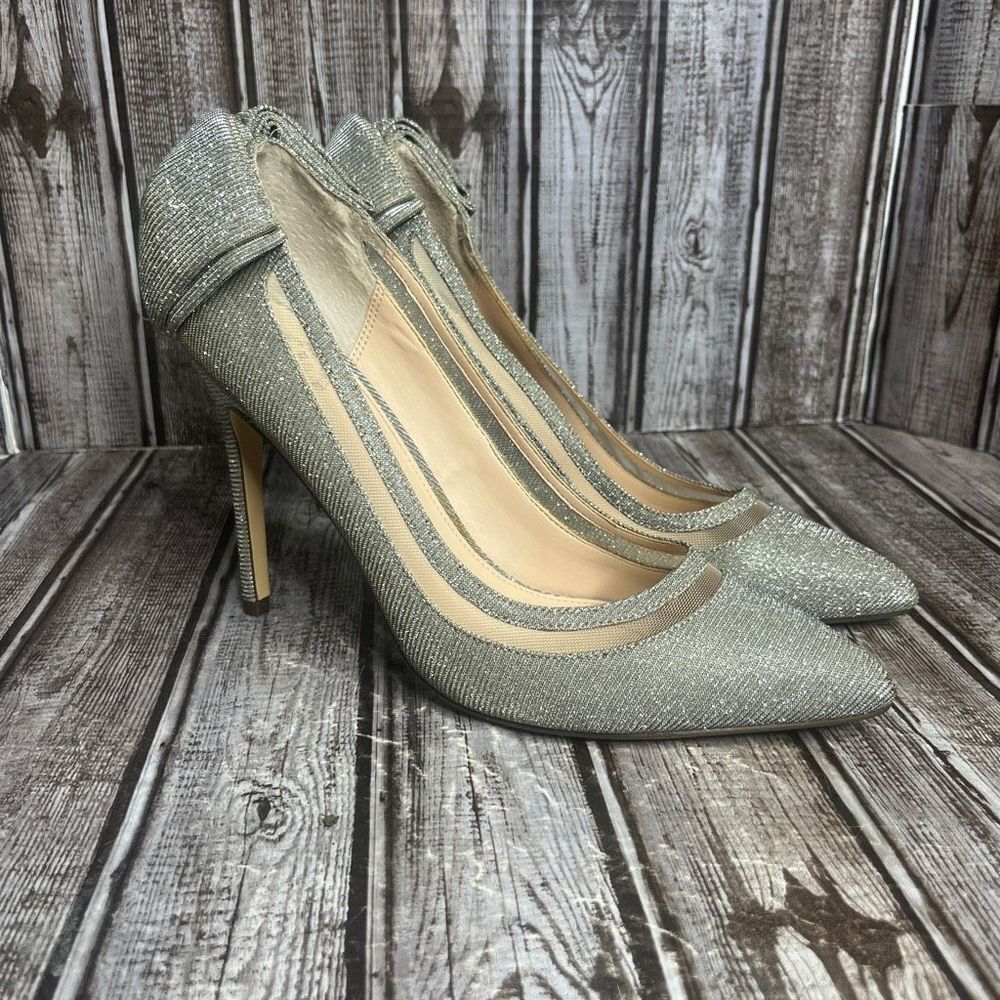 I. Miller Women’s Heels Silver Sparkle Bow Pumps Shimmer size 9